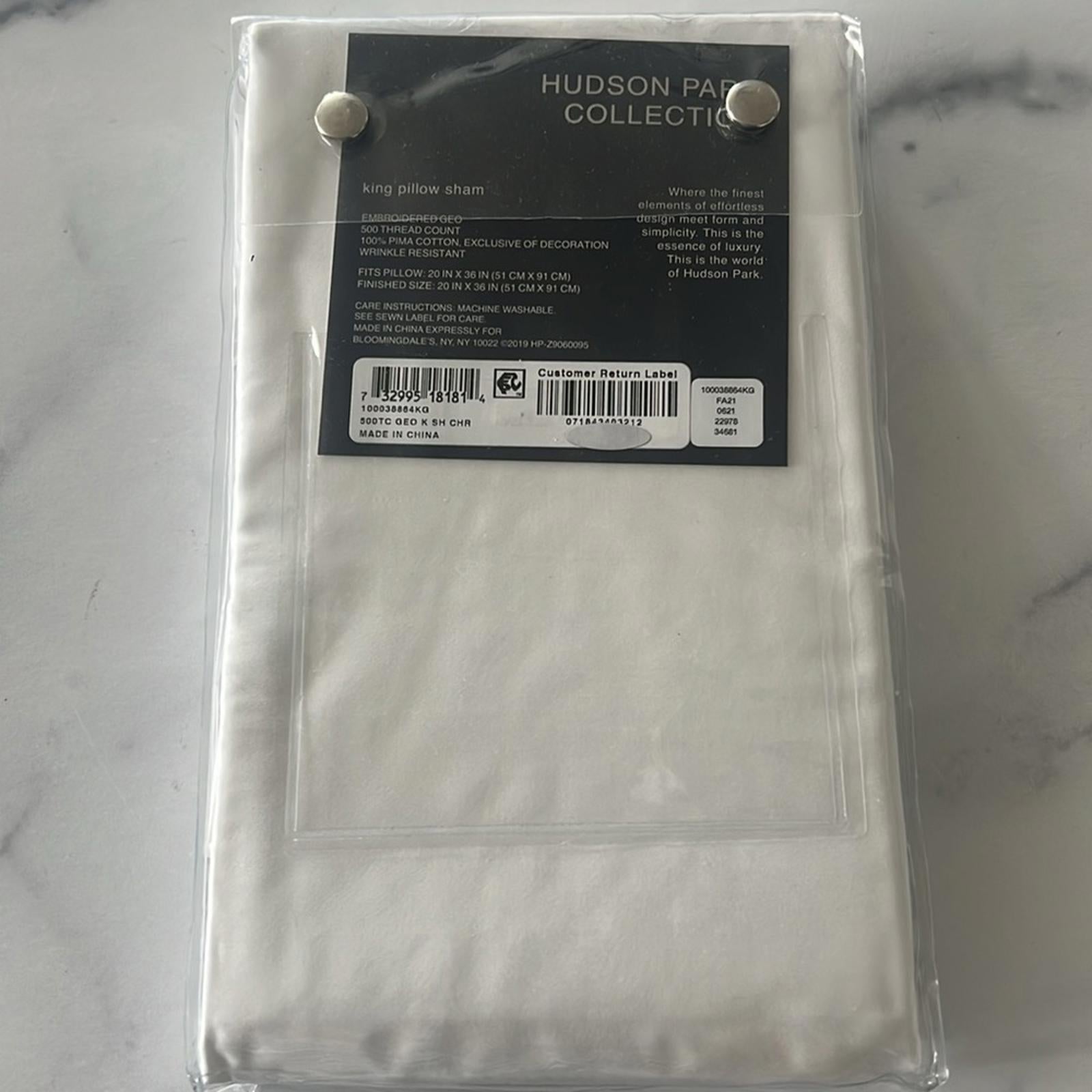 Hudson Park Collection Embroidered Geo King Sham 500 Thread Count White/Charcoal
