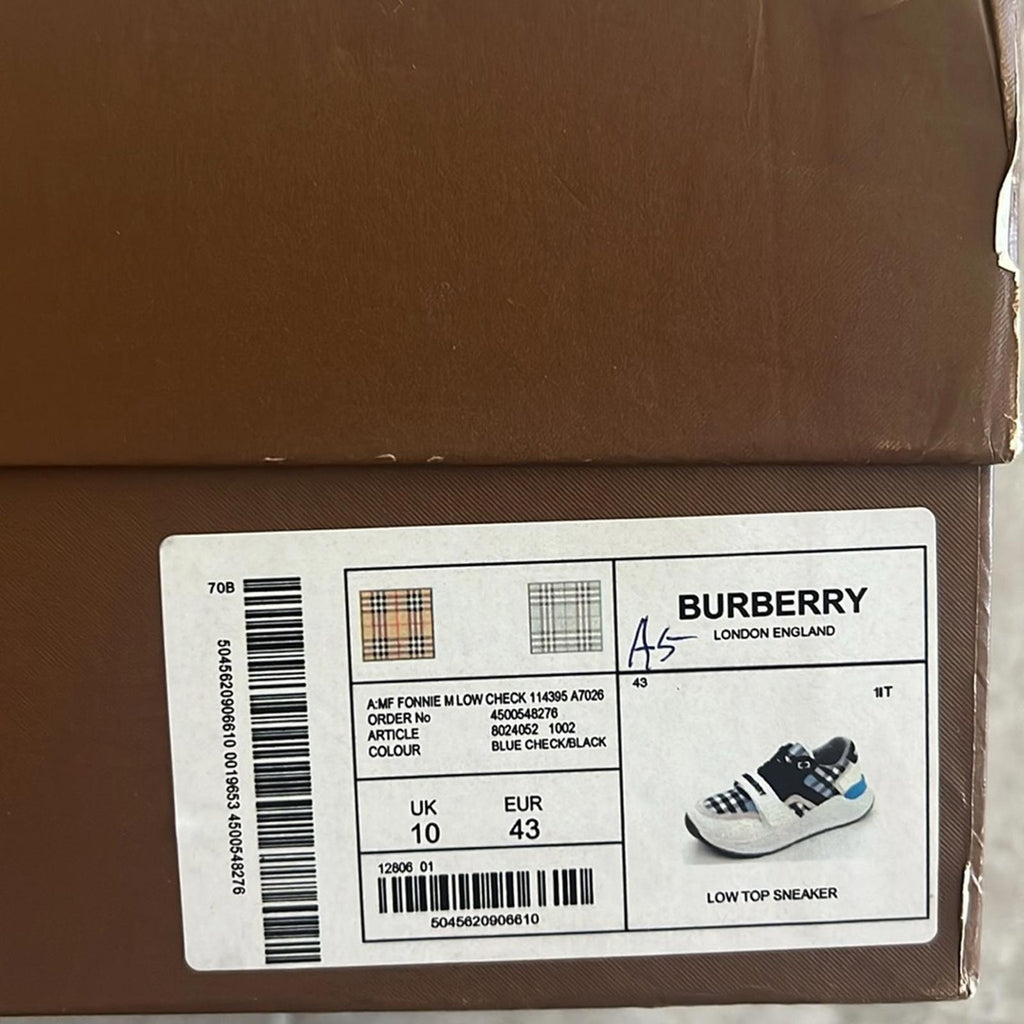 Burberry Blue Check Ramsey Low Top Sneakers, Size EU43 New in Box
