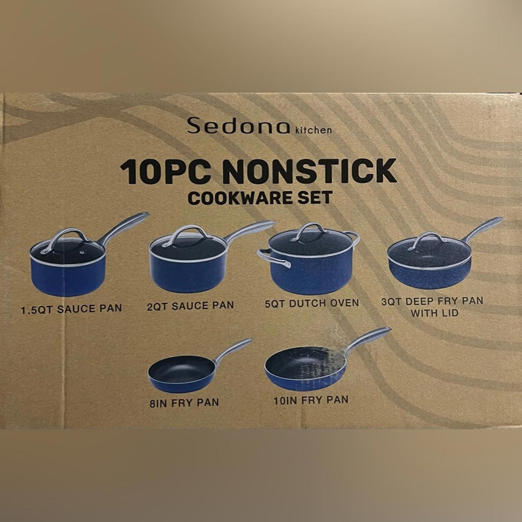 NWT Sedona 10-Piece Non-Stick Cookware Set with Tempered Glass Lid, NEW in Box