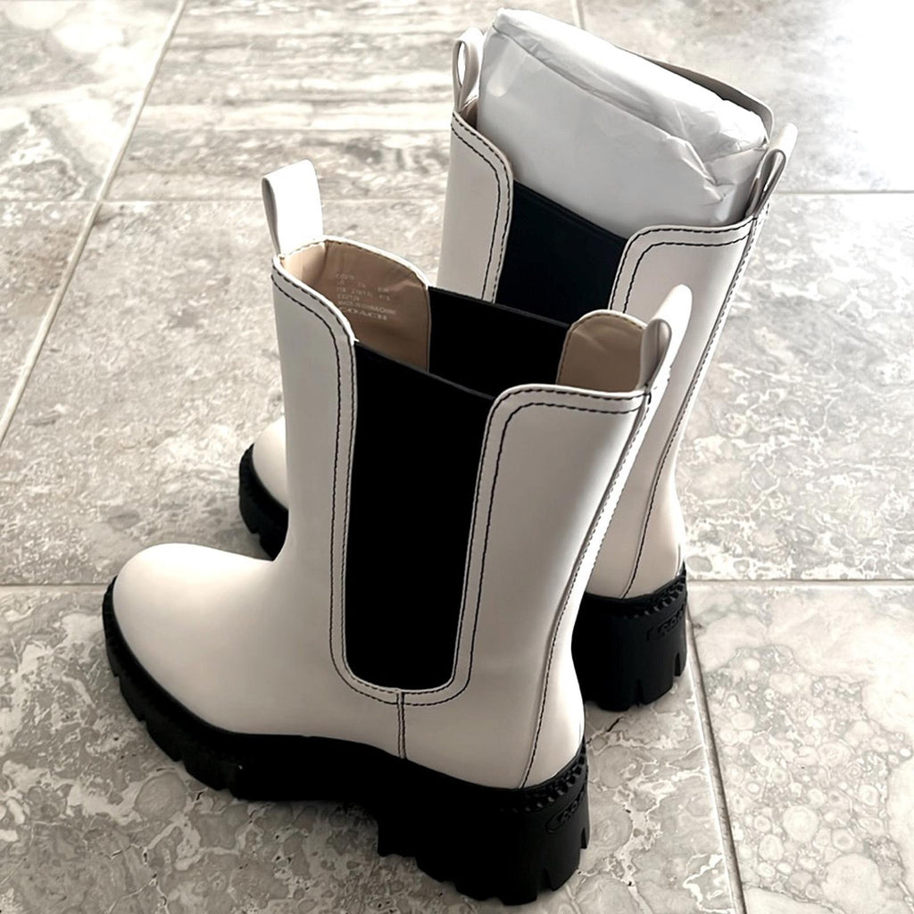 Coach Alexa Leather Bootie in Chalk/Black, Size 11 New in Box