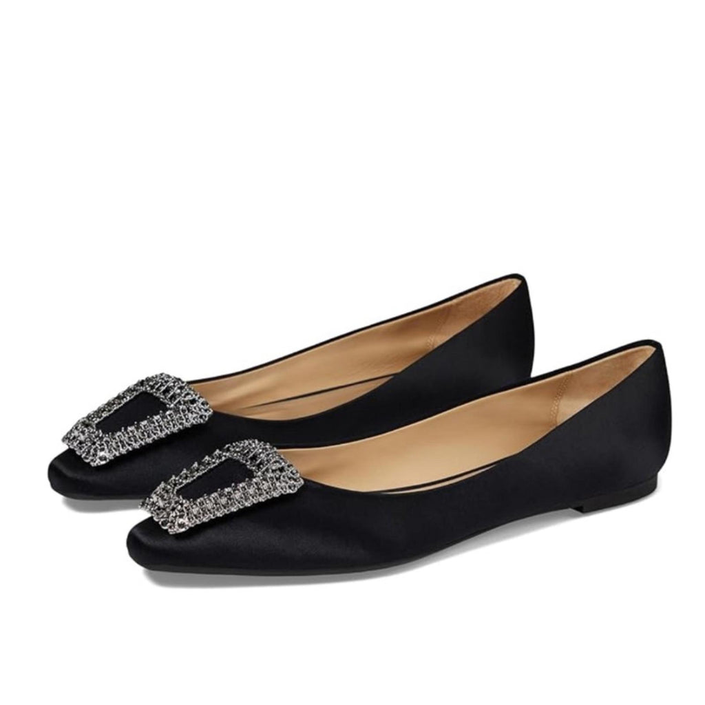 Badgley Mischka Emerie Slip On Embellished Flats Black, Size 5.5 NEW +DustBag