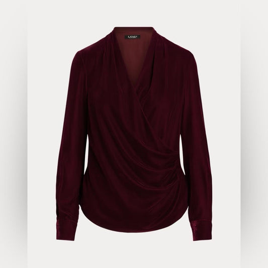 Lauren Ralph Lauren Pleated Velvet Surplice Blouse, Size 6 NEW $165