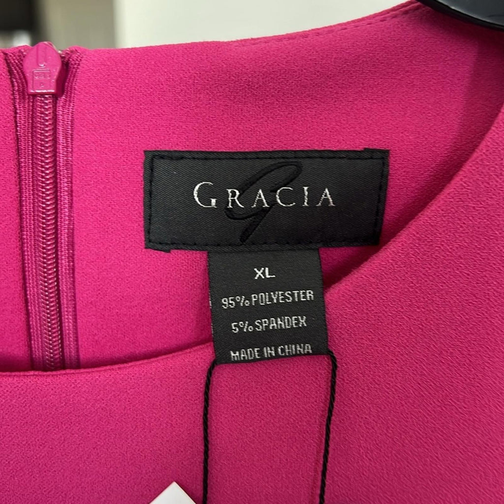 Gracia Floral Appliqué Short Sleeve Dress in Pink Fuchsia, NWT, Size XL