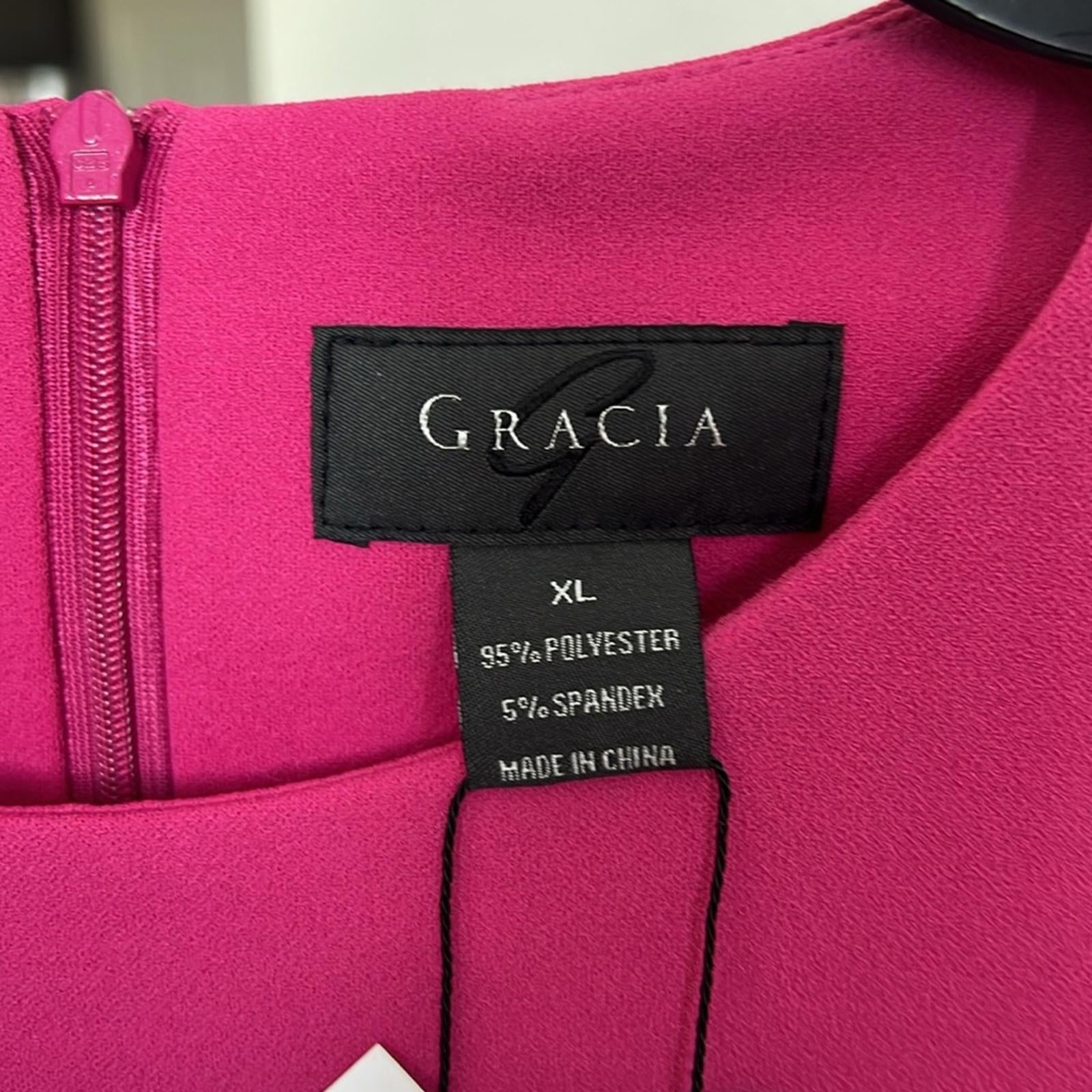 Gracia Floral Appliqué Short Sleeve Dress in Pink Fuchsia, NWT, Size XL