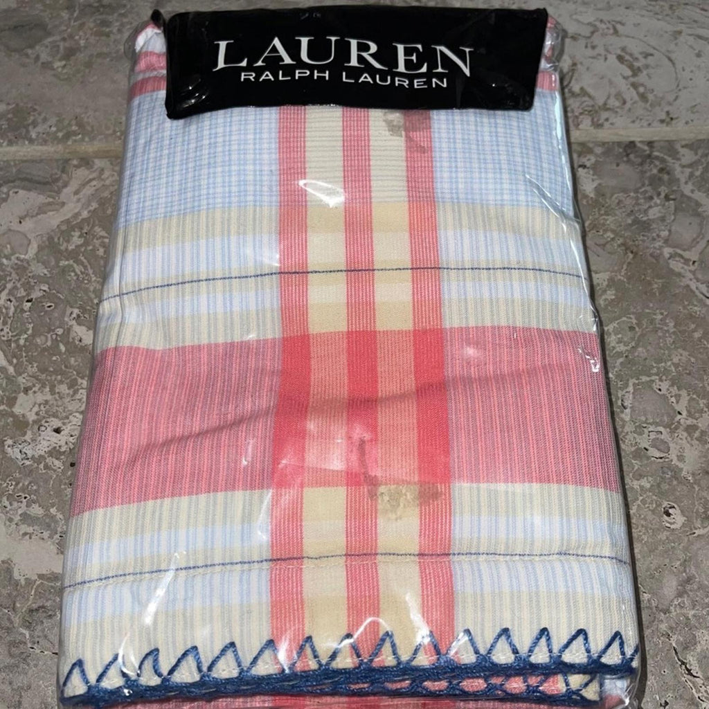 Ralph Lauren Karina Madras Euro Sham in Blue Multi Whipstitch NWT