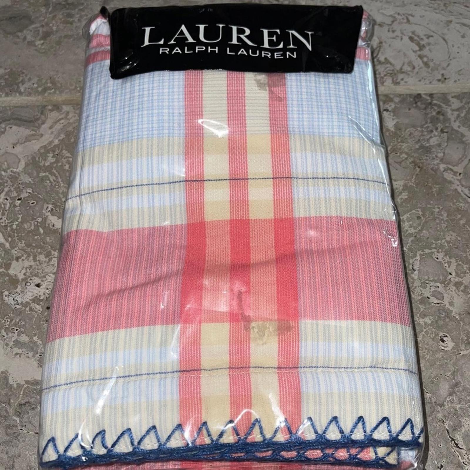 Ralph Lauren Karina Madras Euro Sham in Blue Multi Whipstitch NWT