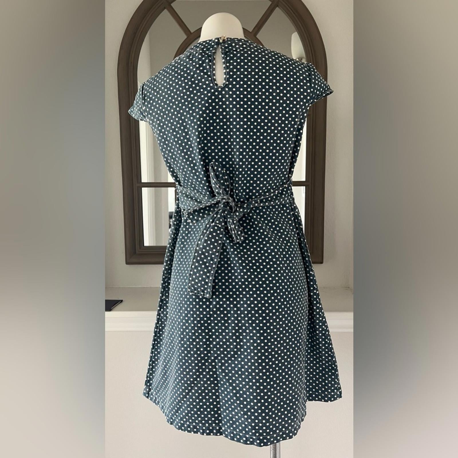 UTILITY Canvas Twill Belted Dress, Denim Blue White Polka Dot Size XS EXCELLENT!