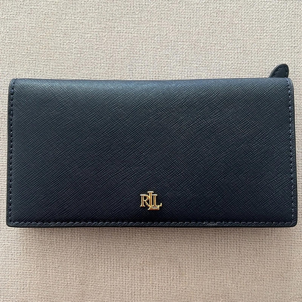 Lauren Ralph Lauren Crosshatch Leather Slim Wallet in Refined Navy, NWT