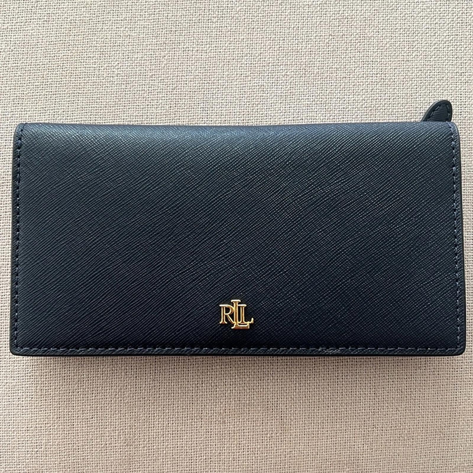 Lauren Ralph Lauren Crosshatch Leather Slim Wallet in Refined Navy, NWT