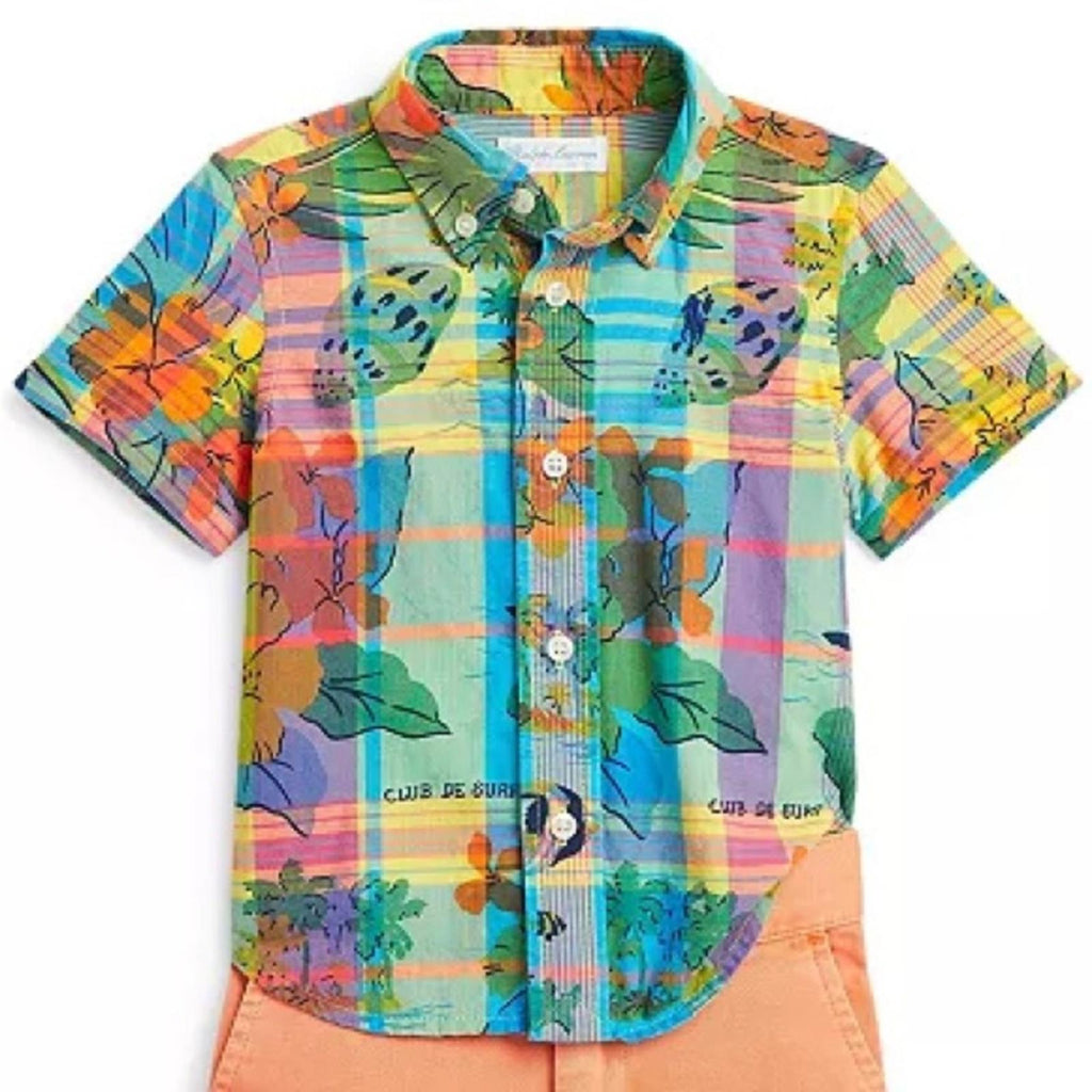 Polo by Ralph Lauren Tropical-Print Cotton Madras Shirt, Size L(14-16) NEW w/Tag
