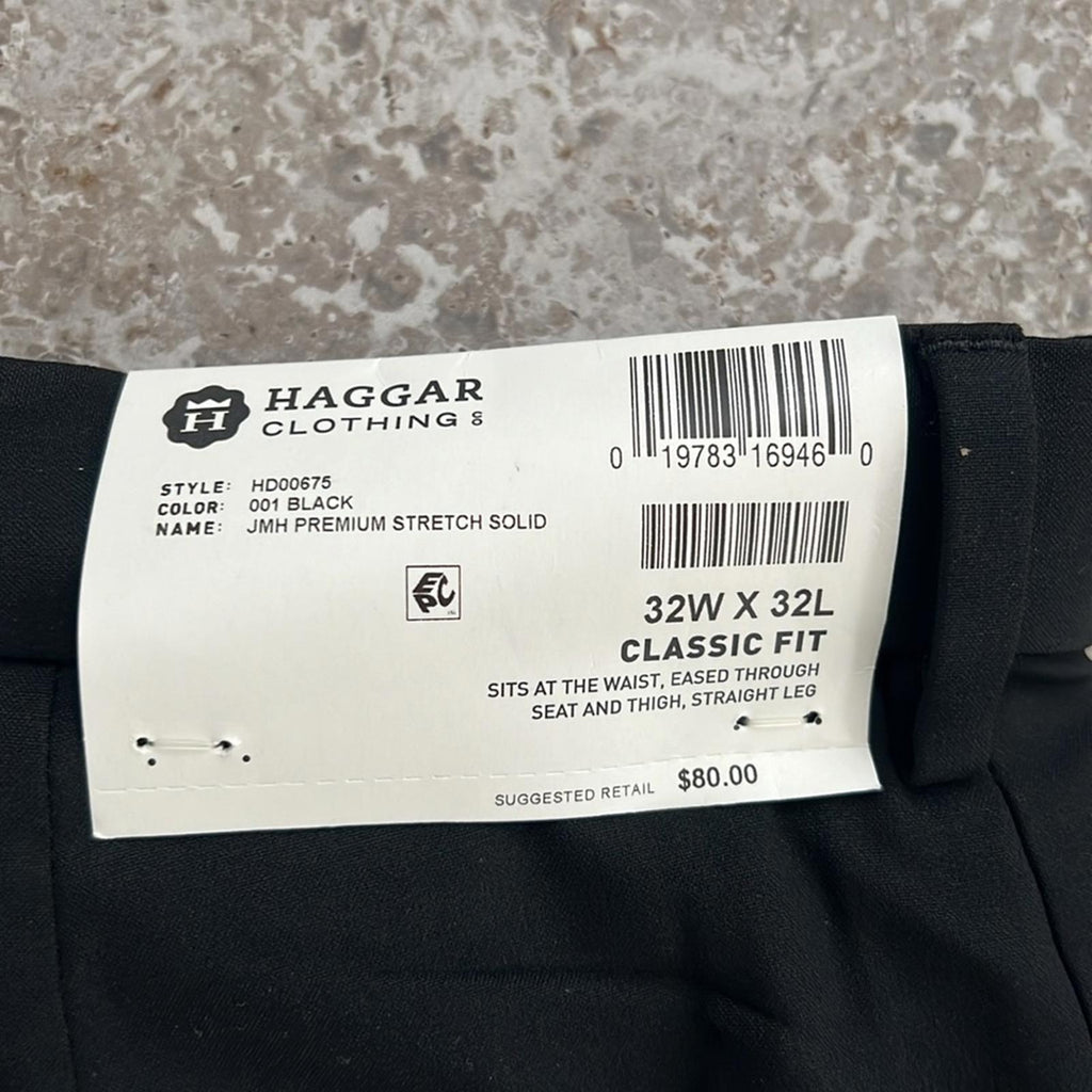 J.M. Haggar Premium Stretch Suit Pant - Flat Front, Black Size 32W 32L New w/Tag