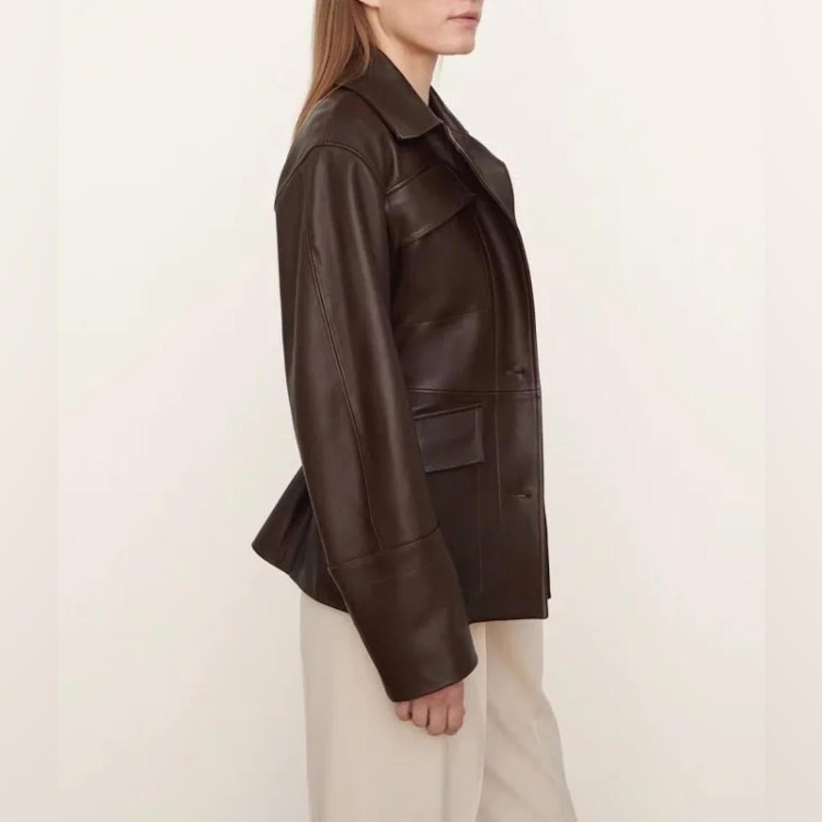 Vince 100% Lamb Leather Safari Jacket in Brown, Size M New w/Tag Retail $1495