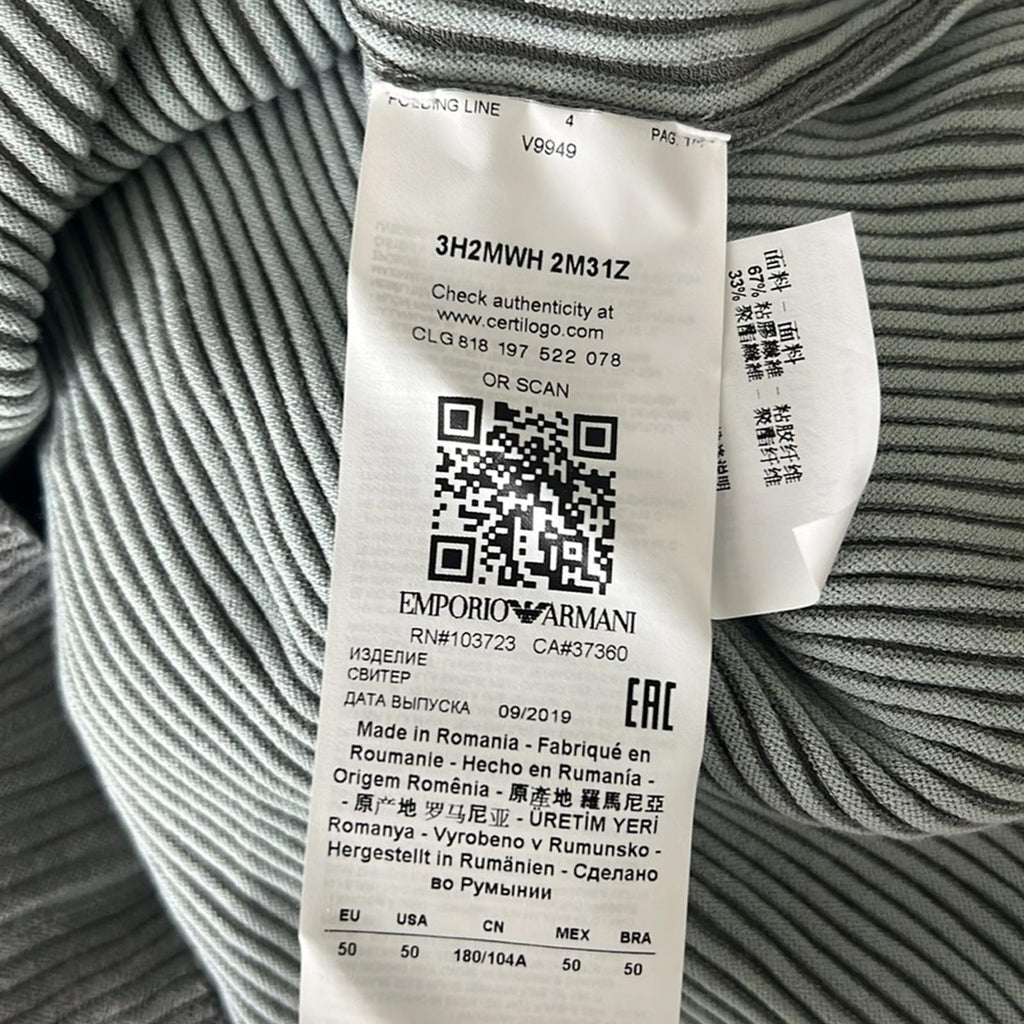Emporio Armani Bi-Color Ribbed Flare Long Sleeve Sweater, NEW, Size US 14, IT 50