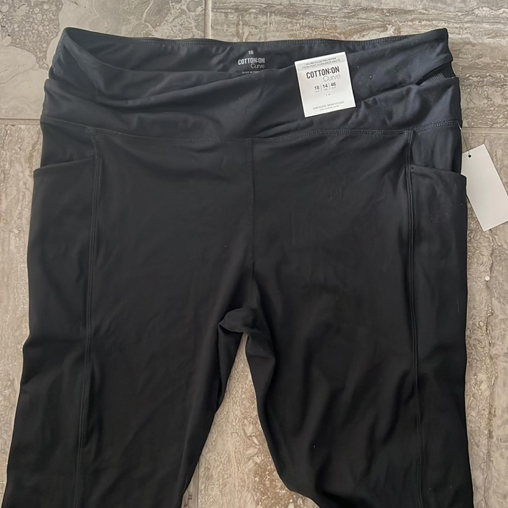 Cotton:On Curve Ultra Soft Cross Over Full Length Tight in Black, Size 14 NEW