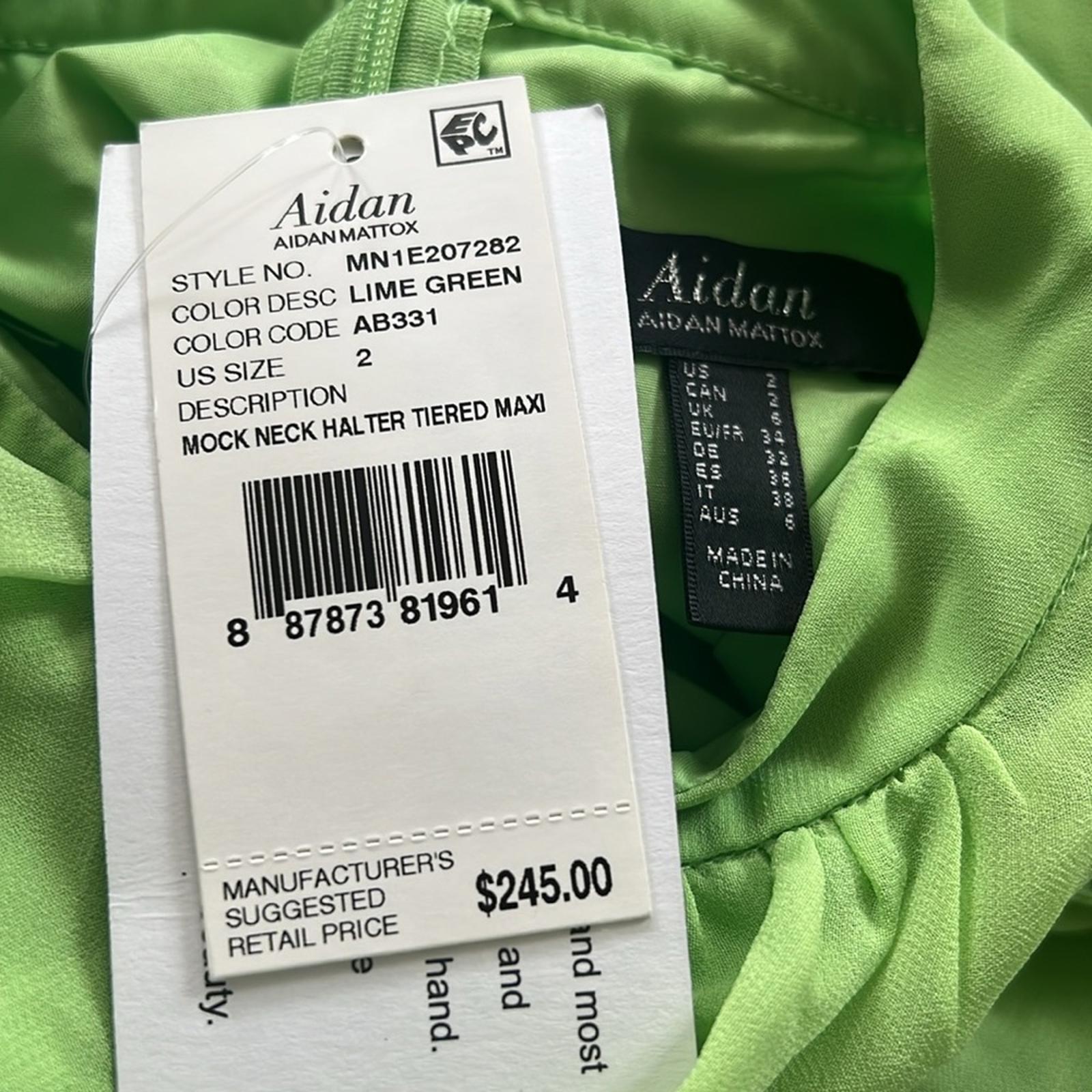 Aidan Mattox Mock Neck Halter Tired Maxi Dress in Lime Green, NWT, Size 2