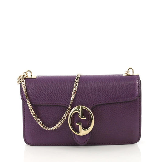 Gucci Flap Shoulder Bag Leather Medium, Purple w/Gold tone w/Dustbag