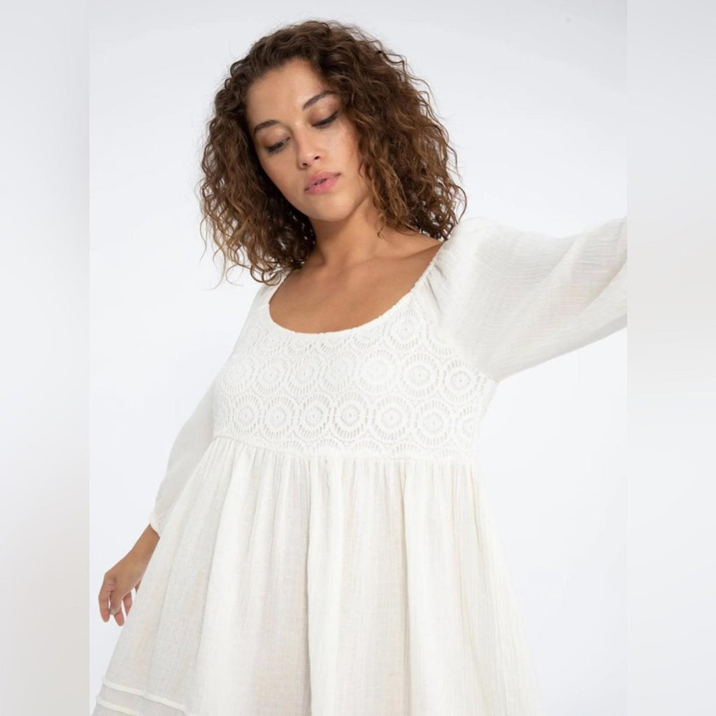 Sanctuary Summer Swing Dress in Gauze w/Crochet, White Size S NEW w/Tag