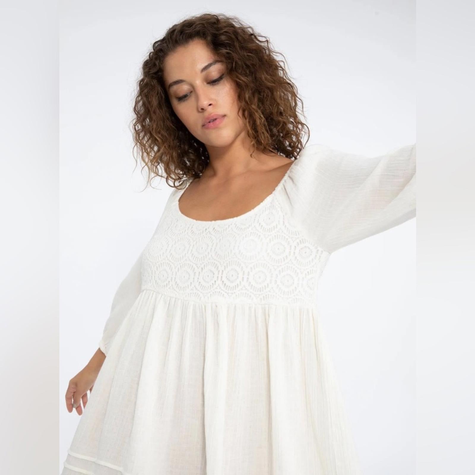 Sanctuary Summer Swing Dress in Gauze w/Crochet, White Size S NEW w/Tag