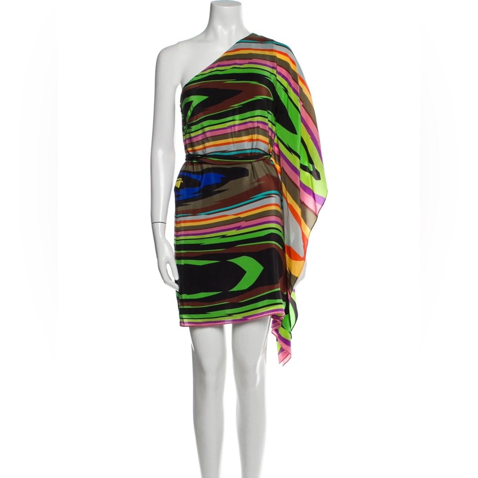 Milly of NY Silk One Shoulder Dress, Multicolor Size 4 EXCELLENT!