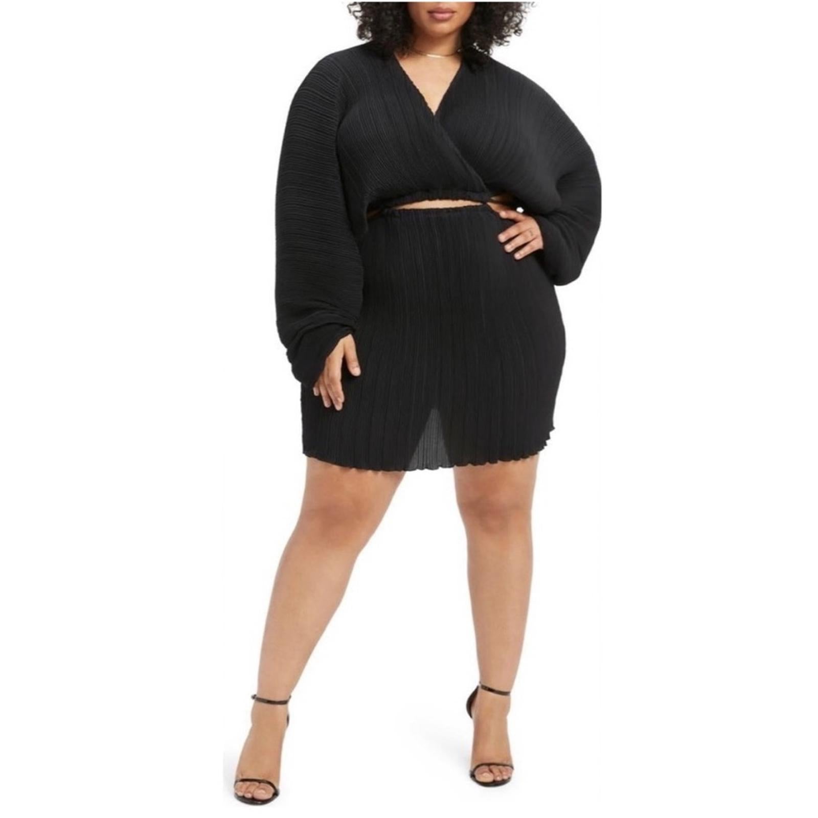 Good American Plissé Sculpted Long Sleeve Cutout Black Mini Dress, NWT, Size 3/4