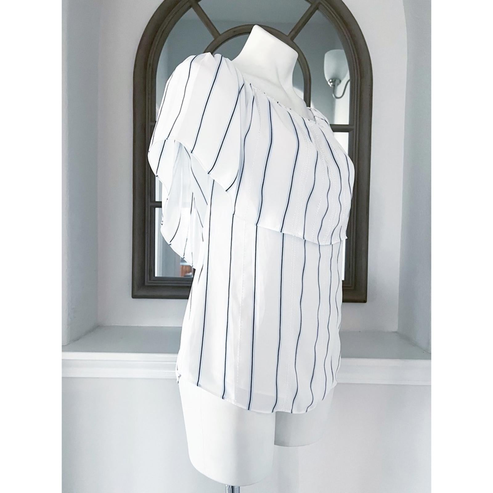 WHBM Off-The-Shoulder Stripe Blouse, White Blue Size XS Retail $99
