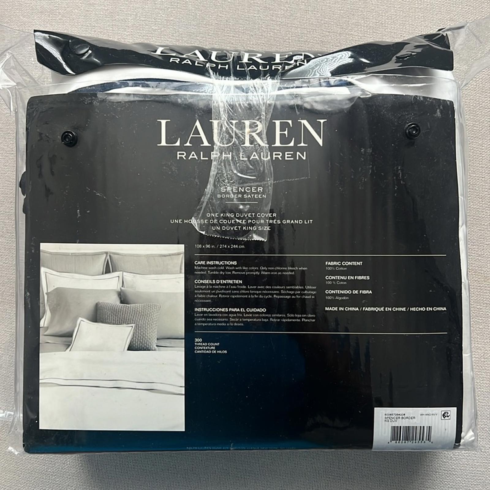 Lauren Ralph Lauren Spencer Sateen Border King Duvet Cover in White/Navy NEW