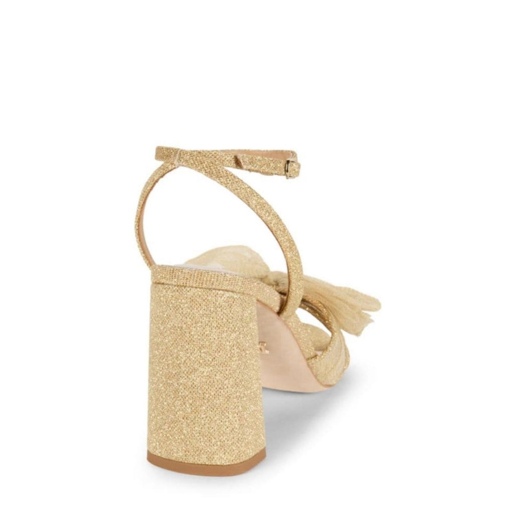 Badgley Mischka Tess Tulle Bow Block Heel Sandals in Gold Size 11 New in Box