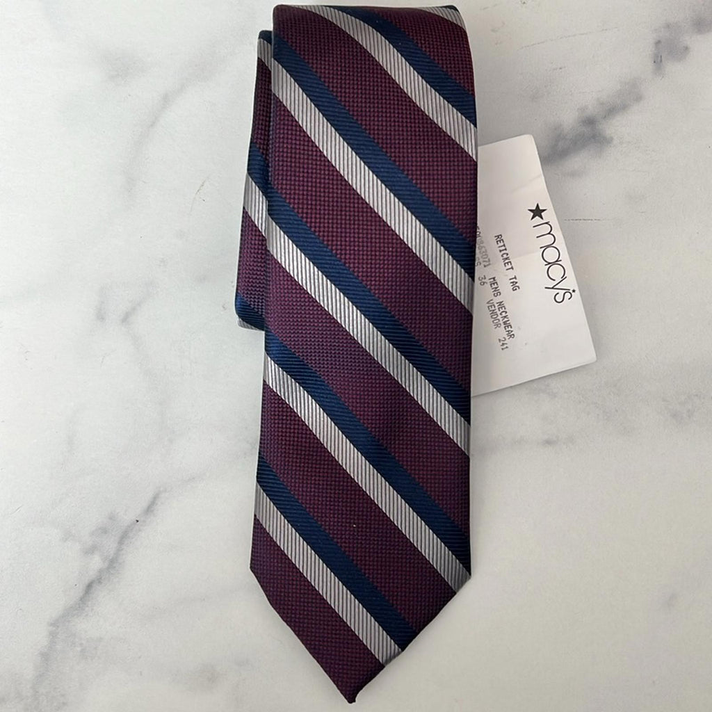 Tommy Hilfiger Diagonally Striped Silk Blend Tie in Purple, New w/Tag $69.50