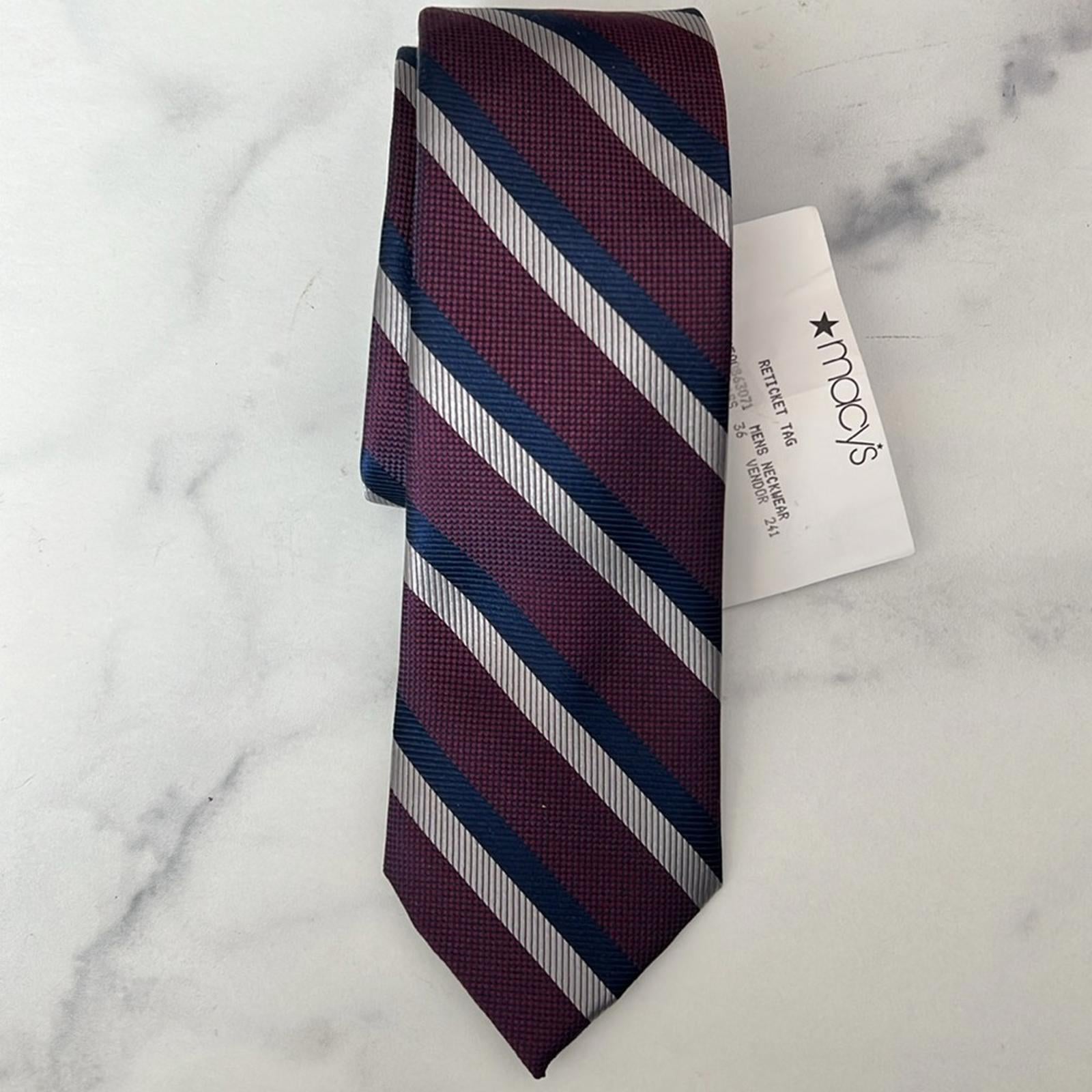 Tommy Hilfiger Diagonally Striped Silk Blend Tie in Purple, New w/Tag $69.50