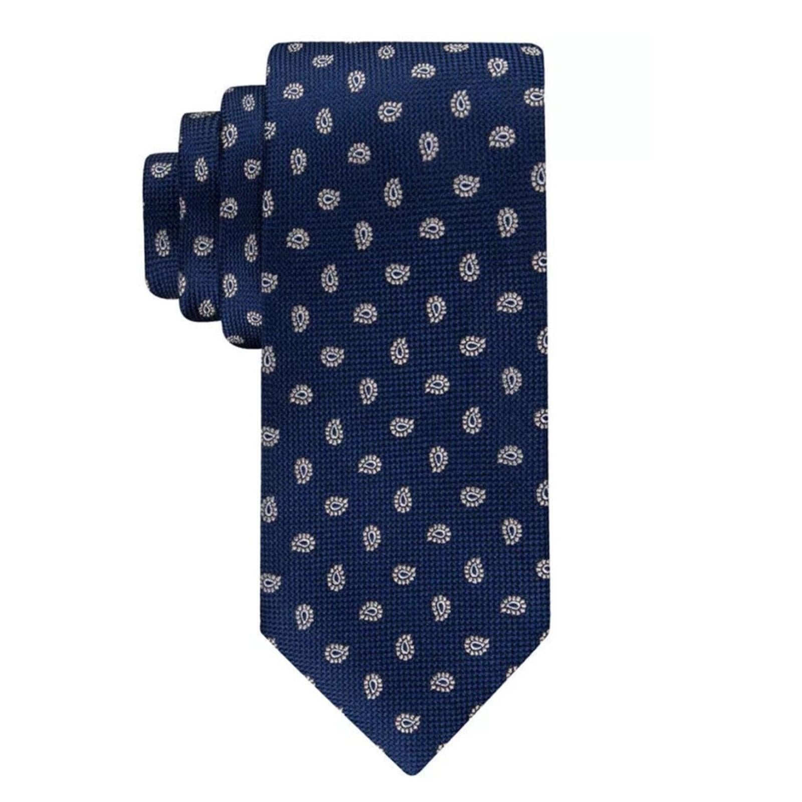 Tommy Hilfiger Classic Paisley Pine Tie in Navy/Taupe, One Size, NWT