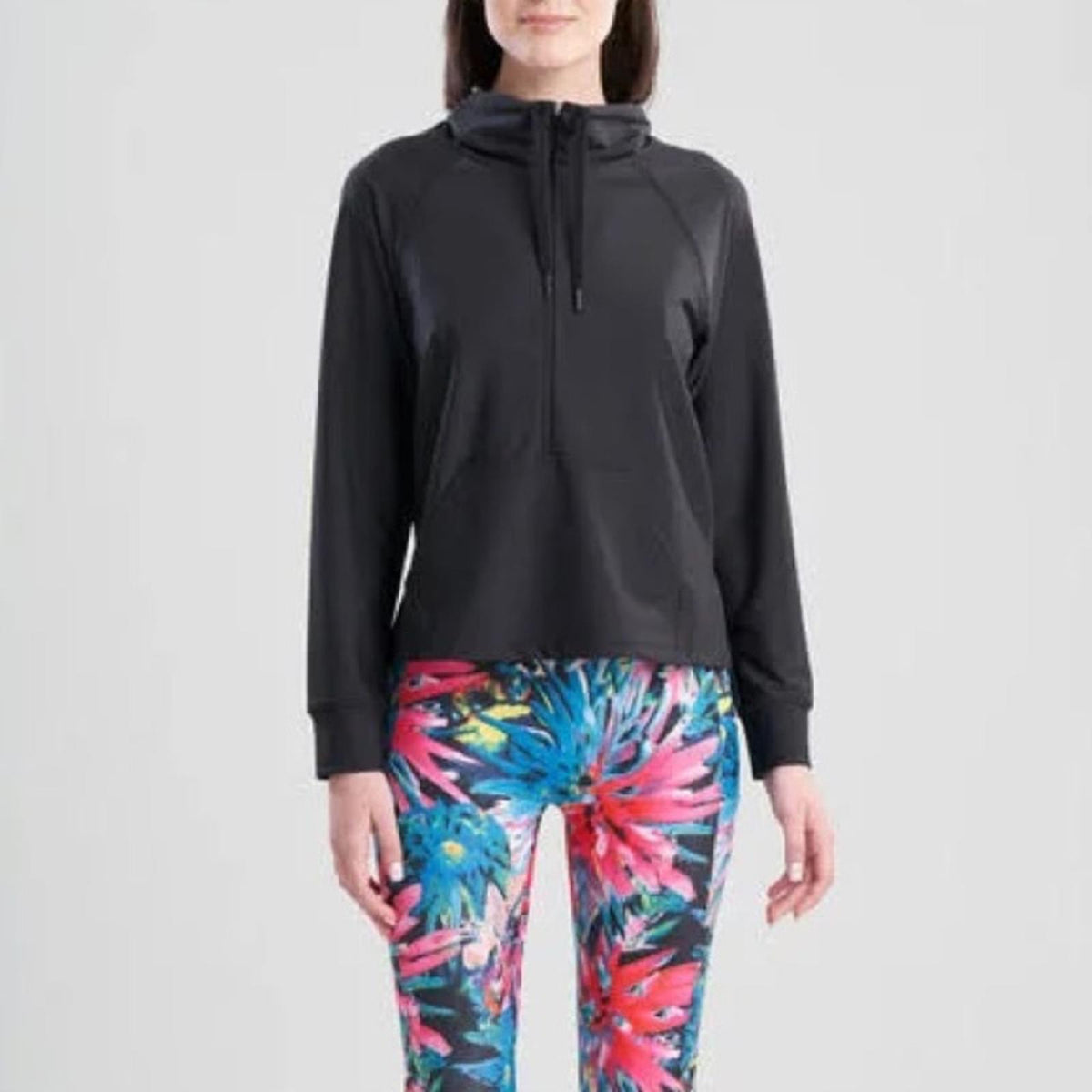 Josie NATORI Solstice Zip PopOver Mock Neck Top, Black Size XL New w/Tag