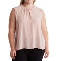 T Tahari Ruffle Mock Neck Double Fabric Sided Blouse in Blush Pink, Plus Size 2X