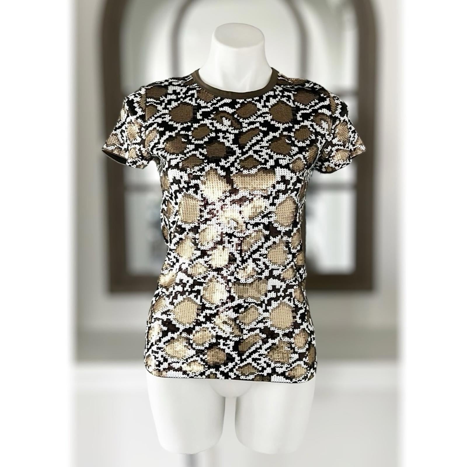 NEW Michael Kors Sequined Animal Print Top, Crewneck, Size S