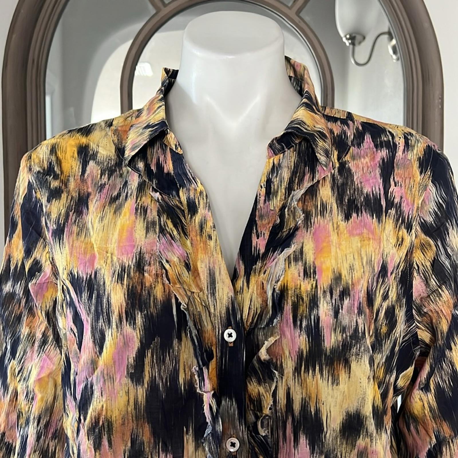 NIC+ZOE Dreamy Refined Ruffle Shirt, Yellow Multi Size XL New w/Tag $158