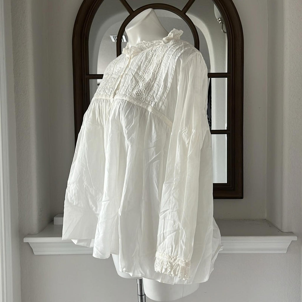 NILI LOTAN Sarah Shirt x Revolve in Ivory, Size L EXCELLENT! Retail $350