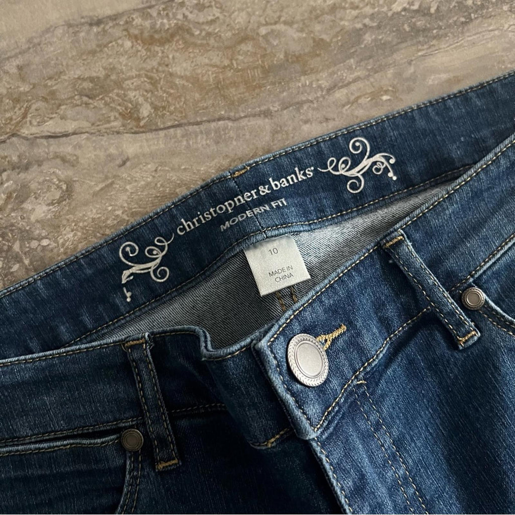 NEW Christopher & Banks Straight Leg Modern Fit Jeans, Med Stonewash, Size 10