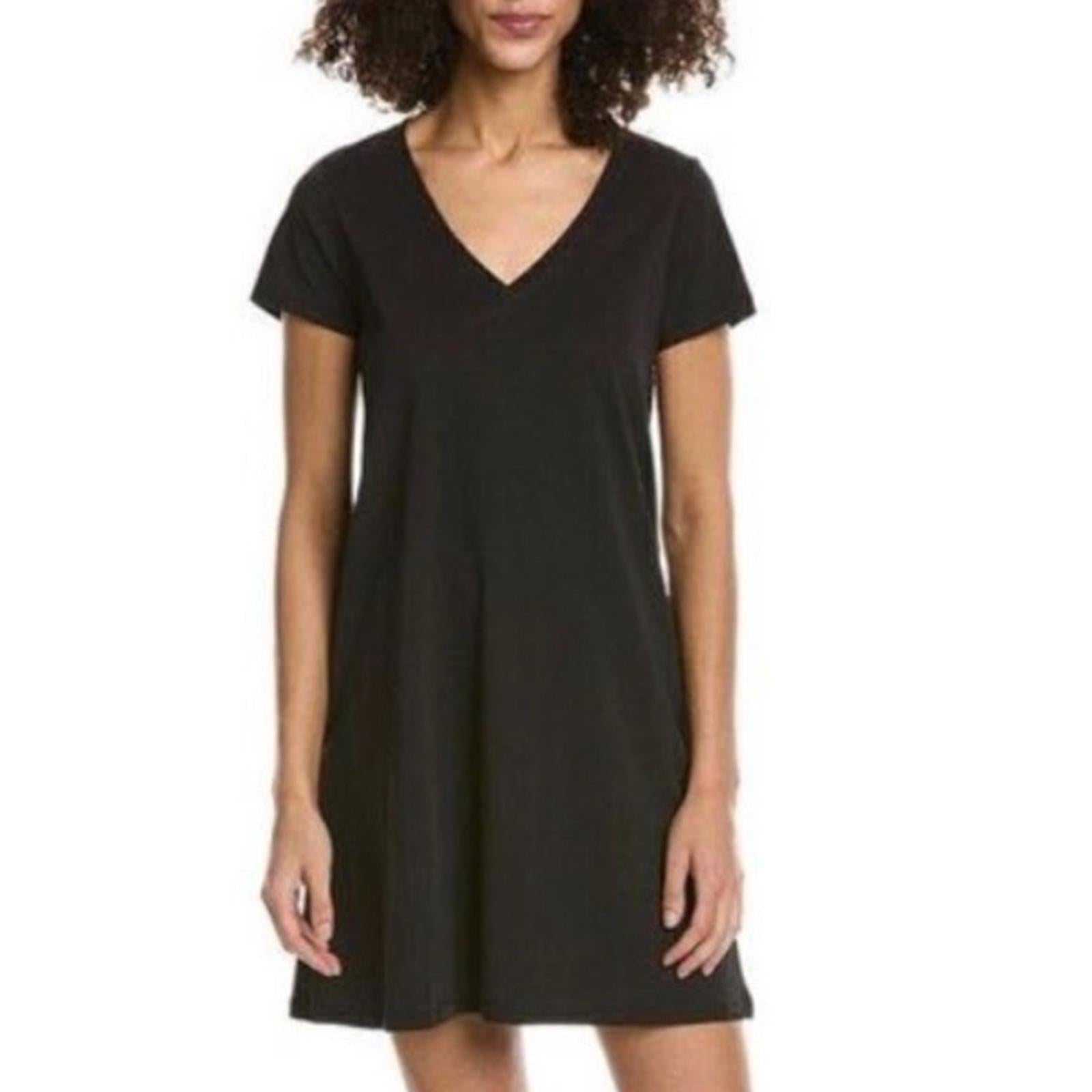 ATM Cotton Jersey V-Neck Mini T-Shirt Dress in Black, Size XS NEW w/Tag $195