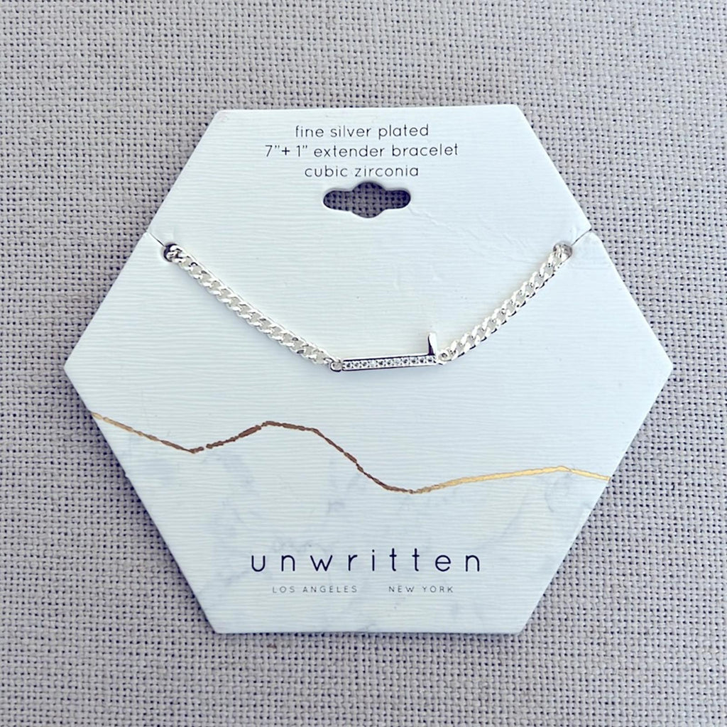 Unwritten Cubic Zirconia Fine Silver Plated 7”+1” Extender Bracelet, New w/Tag