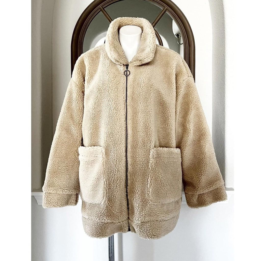 ASOS Wednesday's Girl Curve Teddy Coat in Beige, Size UK 22, US 18 NEW w/Tag