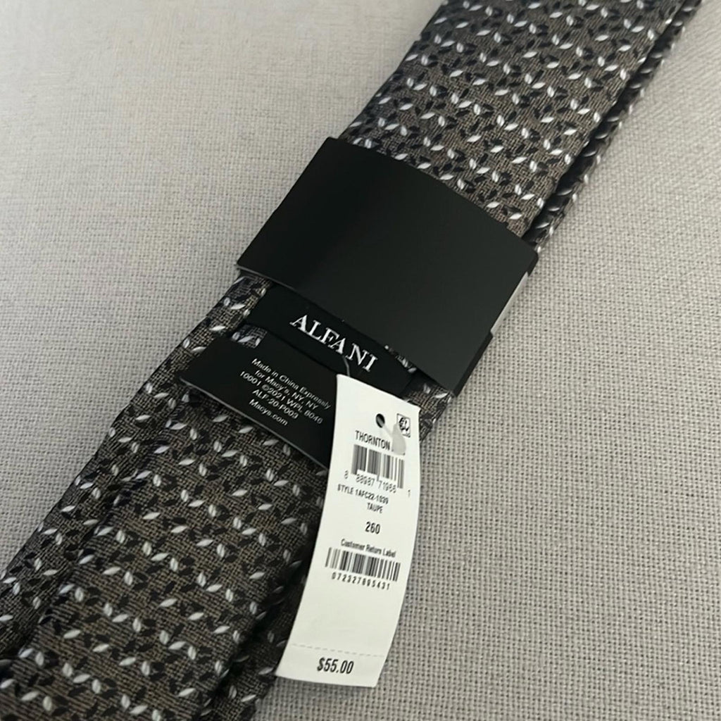 ALFANI Thornton Mini Neck Tie in Taupe, Style 1AFC22-1039 New w/Tag