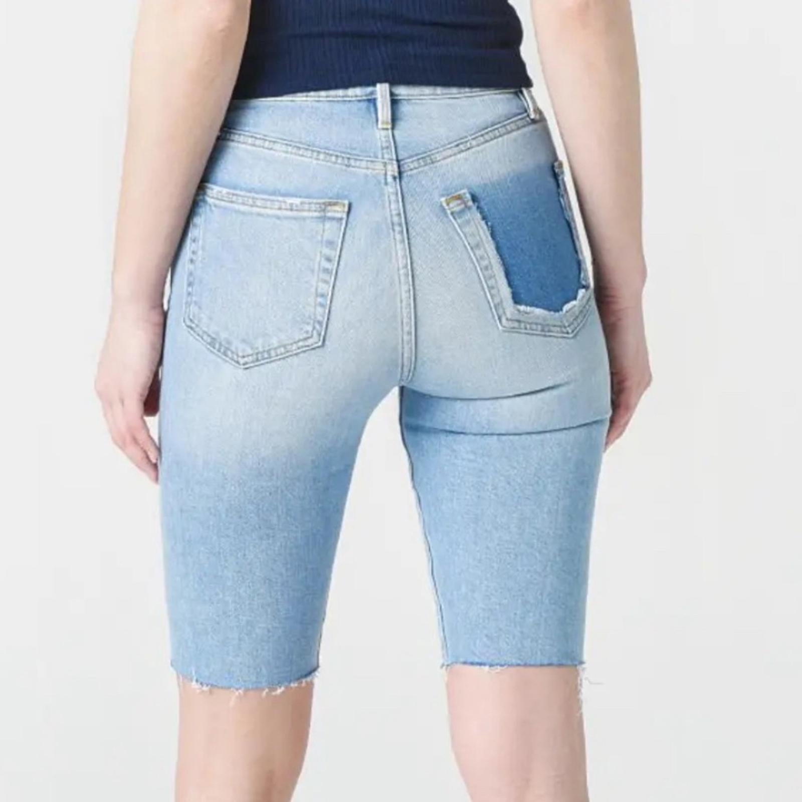 FRAME Denim Le Vintage Bermuda Raw Edge Jean Shorts in Blue Size 23 NWT $195