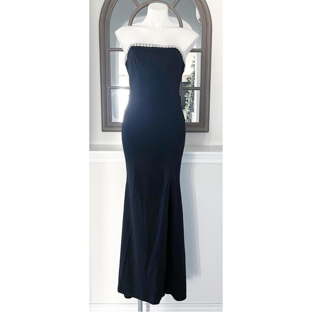 Aqua Braid Trim Strapless Gown in Black, Size 2 New w/Tag $268