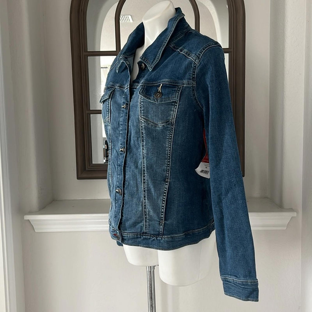 Wrangler Denim Jacket Dark Wash Stretch Weathered, Blue Size XL New
