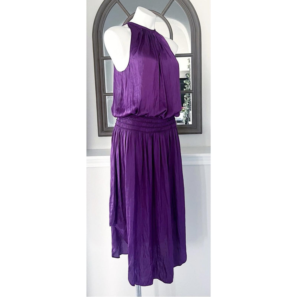 Ramy Brook Shiny Audrey Sleeveless Blouson Dress in Purple Size L New w/Tag $445