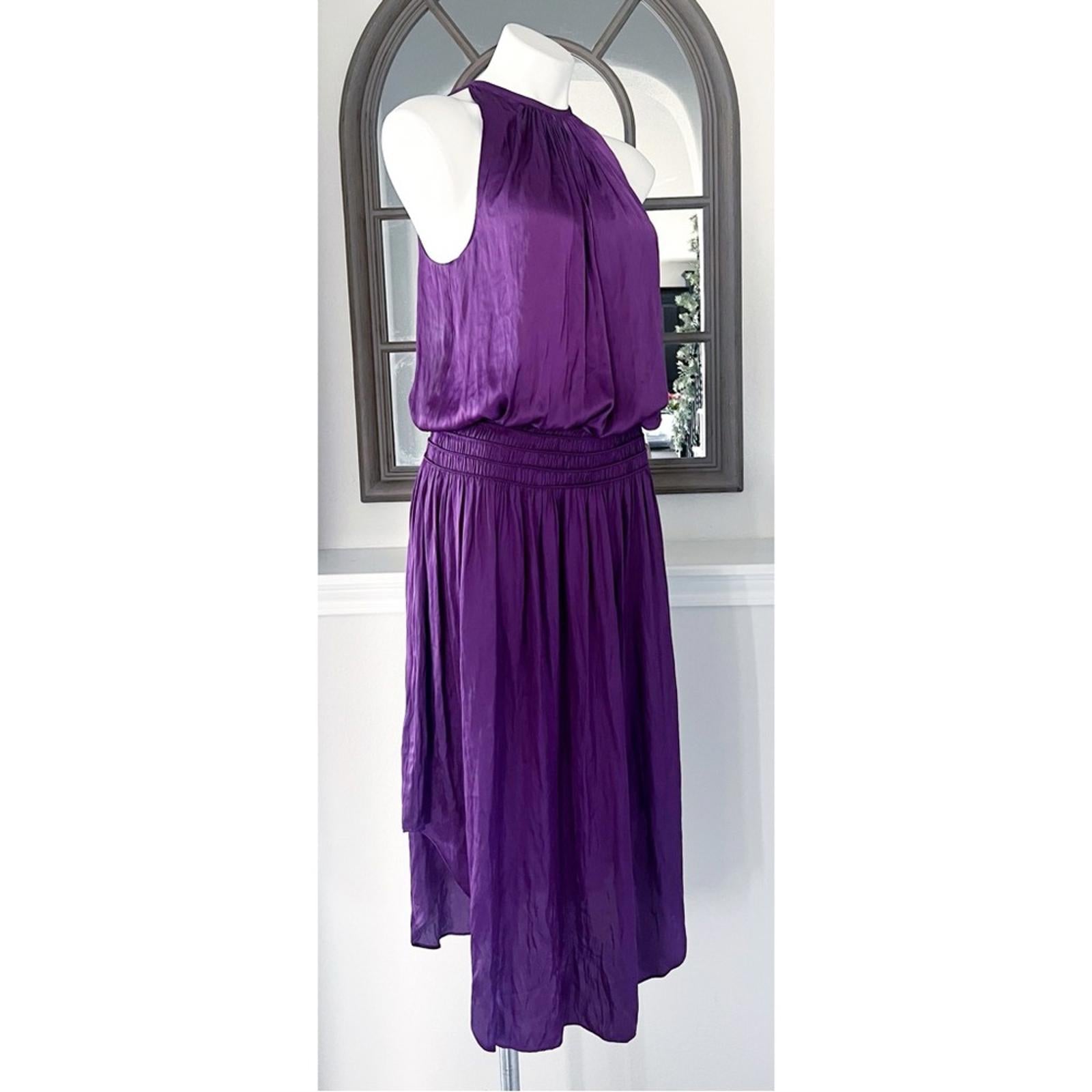 Ramy Brook Shiny Audrey Sleeveless Blouson Dress in Purple Size L New w/Tag $445