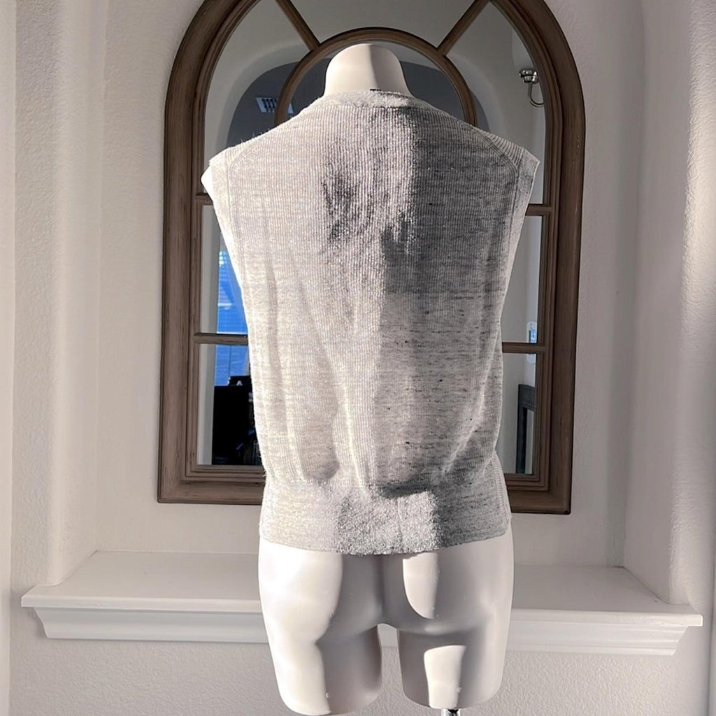 Veronica Beard Kellen Crewneck Cap-Sleeve Knit Twist Front Sweater, Size L $250