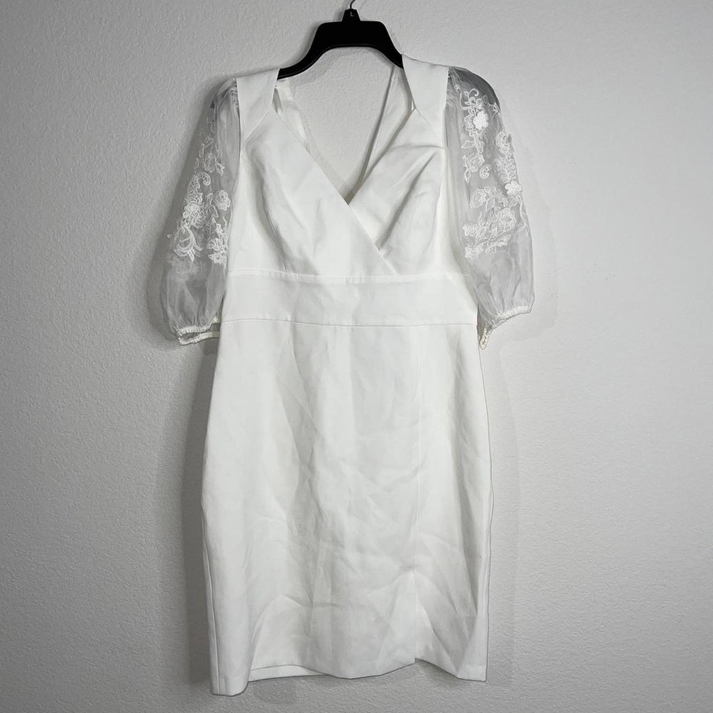 Bcbgmaxazria Embroidered Sleeve Evening Dress in Off-White, Size 12 NWT $298
