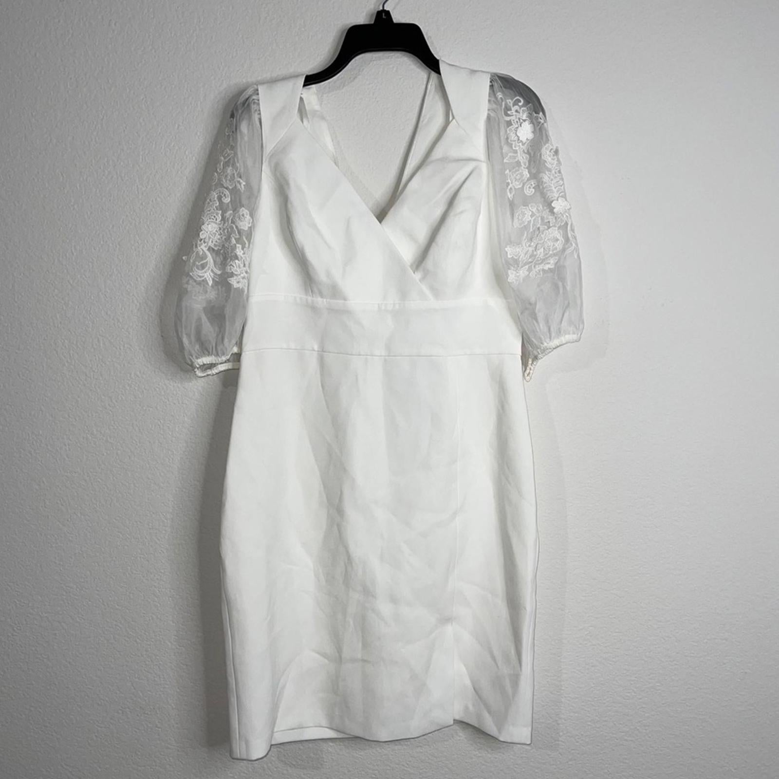 Bcbgmaxazria Embroidered Sleeve Evening Dress in Off-White, Size 12 NWT $298