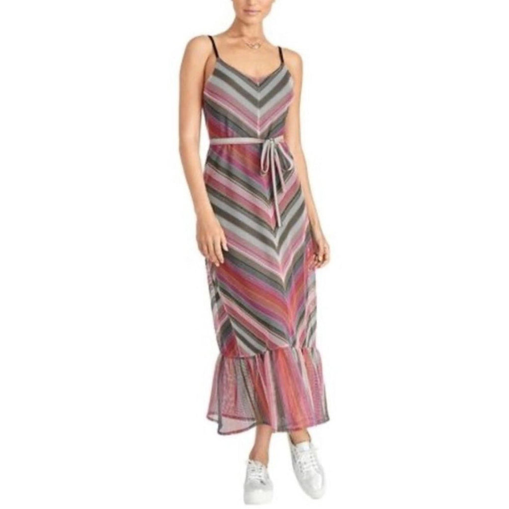 Rachel Roy Finn Metallic Striped Maxi Dress in Pink Grey, Size L New w/Tag