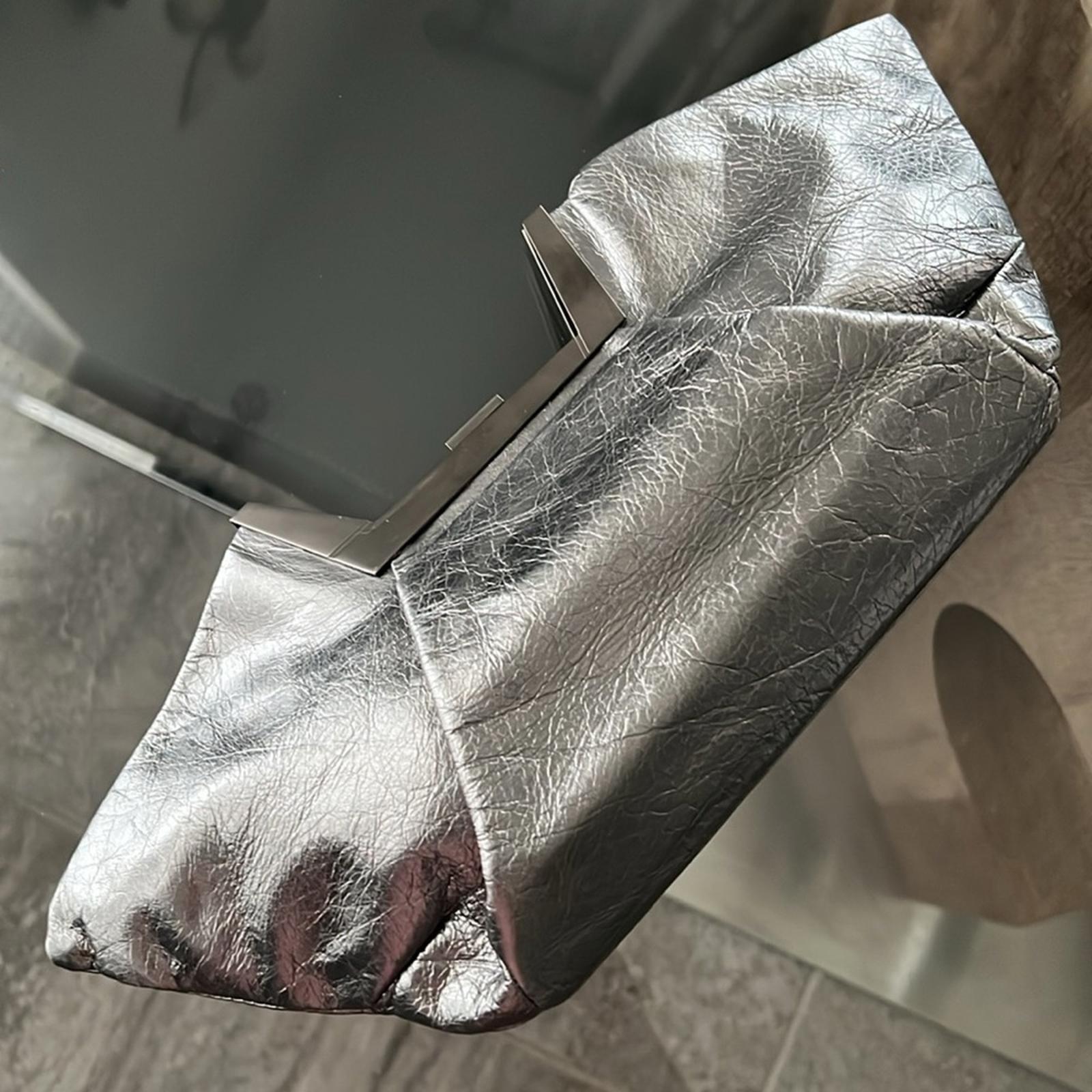 MAISON ETNAD Norah Metallic Frame Clutch, Silver, Retail $680